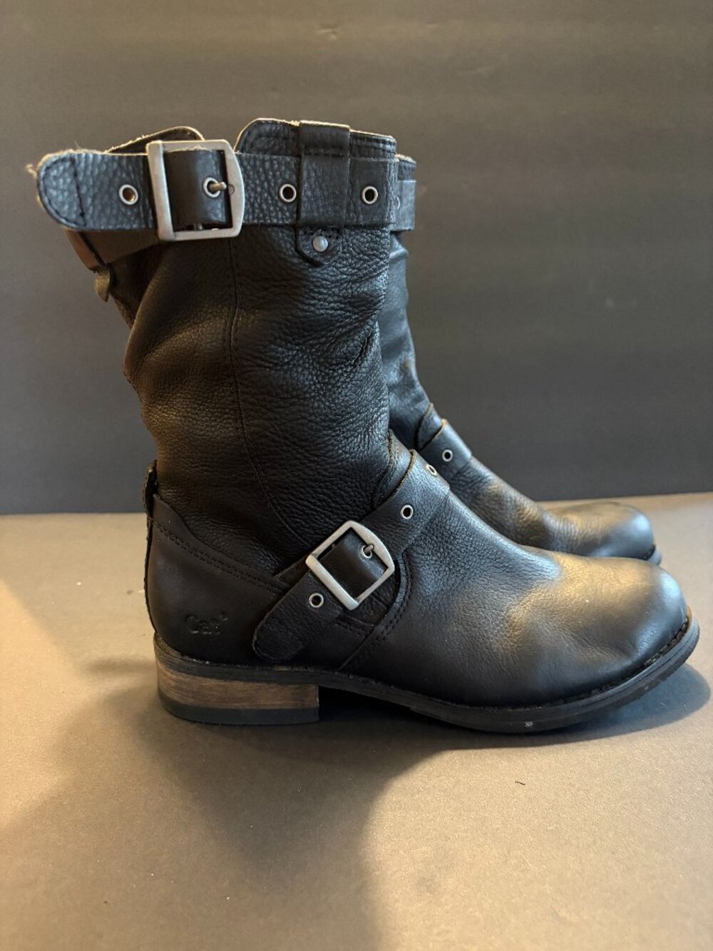 CAT Caterpillar Women’s Black Leather Motorcycle Buckle Boots SZ 9